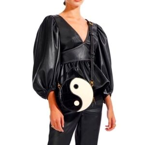 Nwt STAUD Luna v black leather dramatic minimalist top 4